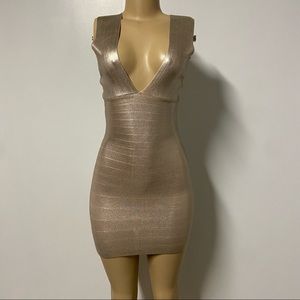 COPY - Marciano light Gold Metallic bandage dress Small